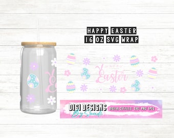 Wesołych Świąt Wielkanocnych 16oz SVG Cup Wrap, Pastel Easter png wrap, glass can wrap, Cricut Cut File, pobieranie cyfrowe
