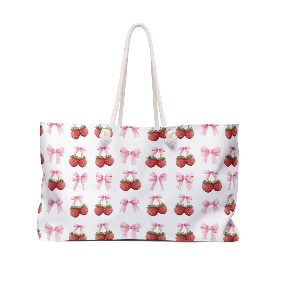 Strawberries With Pink Bows Weekender Bag, Coquette Aesthetic, Cherries