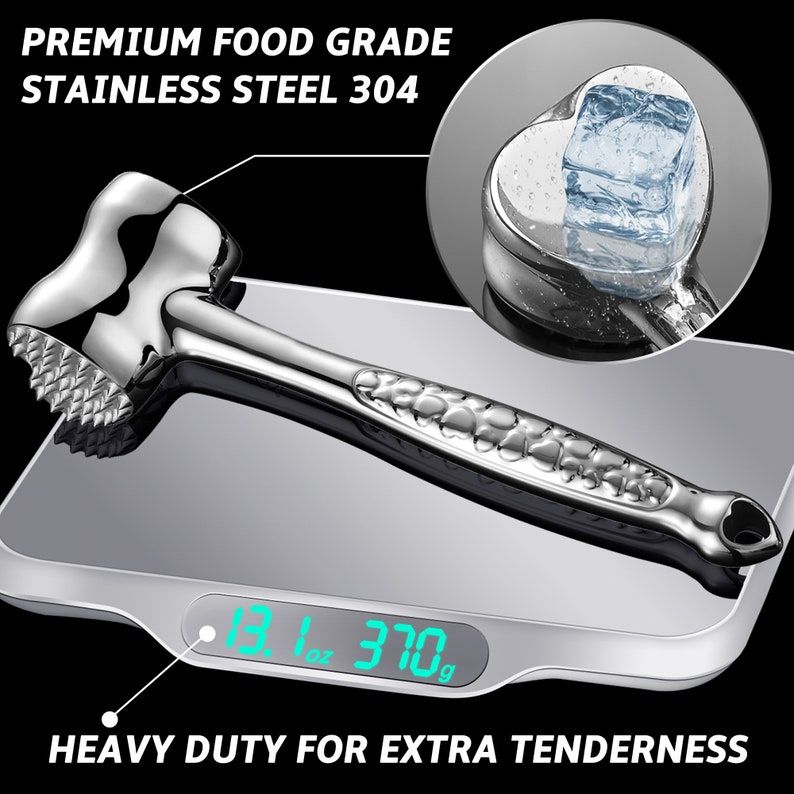 Meat Tenderizer Mallet Stainless Steel, Premium Meat Hammer Tenderizer, Kitchen Meat Mallet for