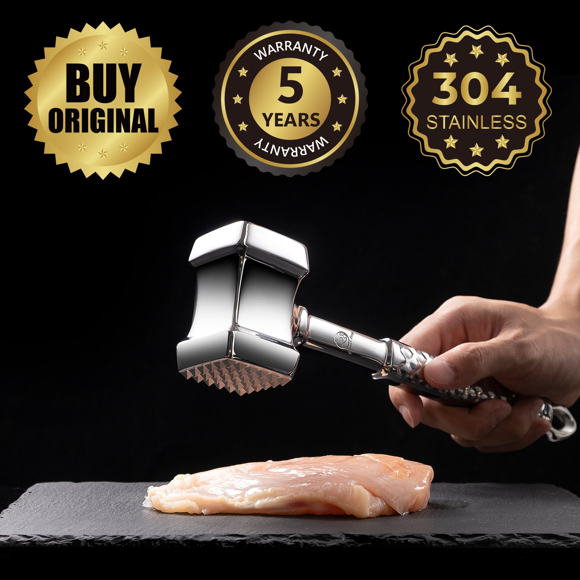 Meat Tenderizer Mallet Stainless Steel, Premium Meat Hammer Tenderizer, Kitchen Meat Mallet for