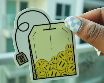 Positivt te-klistermärke - Tepåse-klistermärke - Smiley-klistermärke - Positivt klistermärke - Söt klistermärke - Teälskare - UV-resistent - Vattentät - Gåva