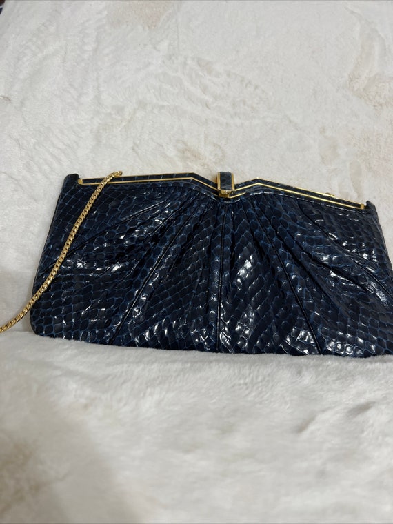 RARE Judith Leiber Vintage Navy Snakeskin Clutch