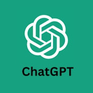 Könnte beinhalten: Ein weißes Logo mit einem stilisierten, abstrakten Design, das an eine Blume oder eine Sternform erinnert. Das Logo befindet sich auf einem einfarbigen grünen Hintergrund. Der Text "ChatGPT" befindet sich unter dem Logo in Schwarz.