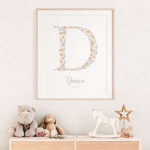Benutzerdefinierter Blumen-Anfangsnamendruck, Kinderzimmerdruck, personalisierter Druck, bearbeitbarer digitaler Download