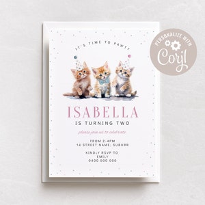 Kitten Birthday Invitation Template, Lets Pawty, Are You Kitten Me, Cat Theme Party, Editable Digital Download