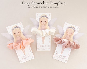 Fairy Ballerina Scrunchie Card Template, Fairy Dancer Birthday Party Favour, Editable Digital Download