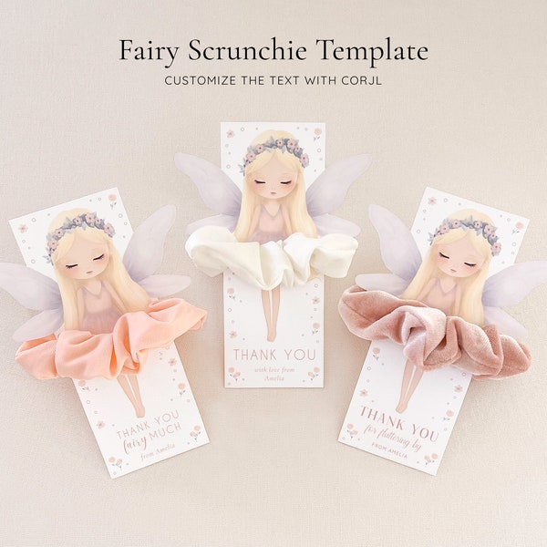 Fairy Ballerina Scrunchie Card Template, Fairy Dancer Birthday Party Favour, Editable Digital Download