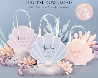 Mermaid Shell Favor Box Template, Under the Sea Birthday Party, Shell Goodie Bag, Digital Download