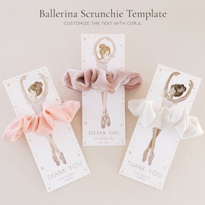 Ballerina Scrunchie Card Template, Ballet Dancer Party Favour, Editable Digital Download