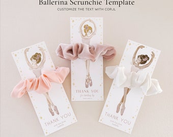 Ballerina Scrunchie Card Template, Ballet Dancer Party Favour, Editable Digital Download