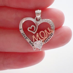 Sterling Silver Heart Pendant for Mom, Cubic Zircon Love Heart Necklace Pendant Charm for Mother&#39;s Day Jewelry Making, DIY Jewelry Supplies