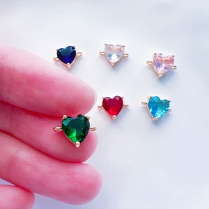 2PCS Zircon Birthstone Heart Connector Charms, 18K Gold Plated CZ Permanent Charms for Necklace Bracelet Earrings Making, Jewelry Finding image 2