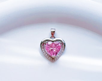 CZ Heart Pendant, 925 Sterling Sivler Love Pendant, Pink Heart Shape Pendant for Necking Making for Mother's Day , Handmade Gift for Her