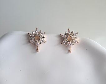 2PCS 18K Gold Plated Stud Earrings, Sterling Silver Stud, Snowflake Stud Earrings, CZ Stone Stud Earrings, Earring Accessories