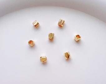 4mm 18K Gold Plated Cube Beads, Connector for Beads, Cube Spacer Beads, Beads Findings, For Permanent Jewelry, Bracelet, Necklace