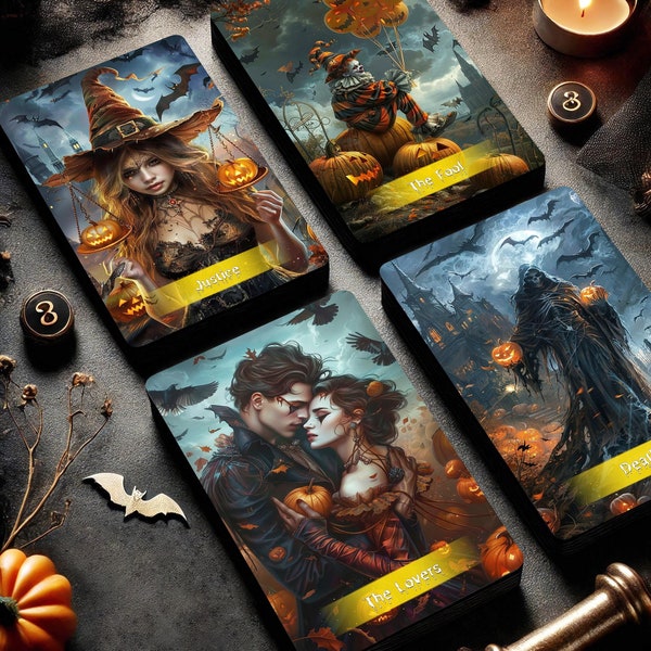 Tarotkaartenspel, tarotkaartenspel, tarotkaartenspel met gids, 78 tarotkaarten, Halloween-tarotkaartenspel, orakelspel, tarotcadeau voor beginners