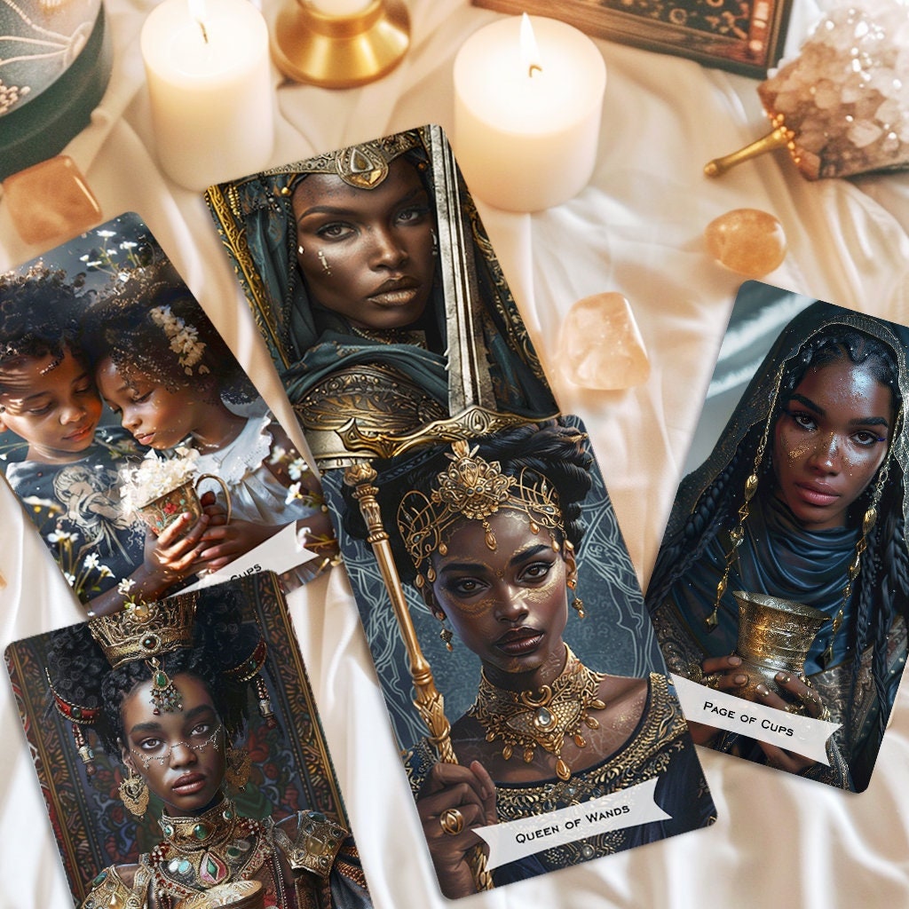 Tarot Deck, African American Tarot Card Deck with Guidebook, 78 Tarot Cards, Black People Oracle Cards, Indie Beginner Divination