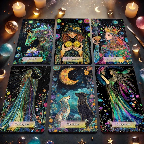 Tarot Deck with Guidebook, Tarot Deck,Tarot Card Deck, Oracle Deck, Artificial Intelligence Tarot, 78 Tarot Cards, Starlit Garden Tarot Deck
