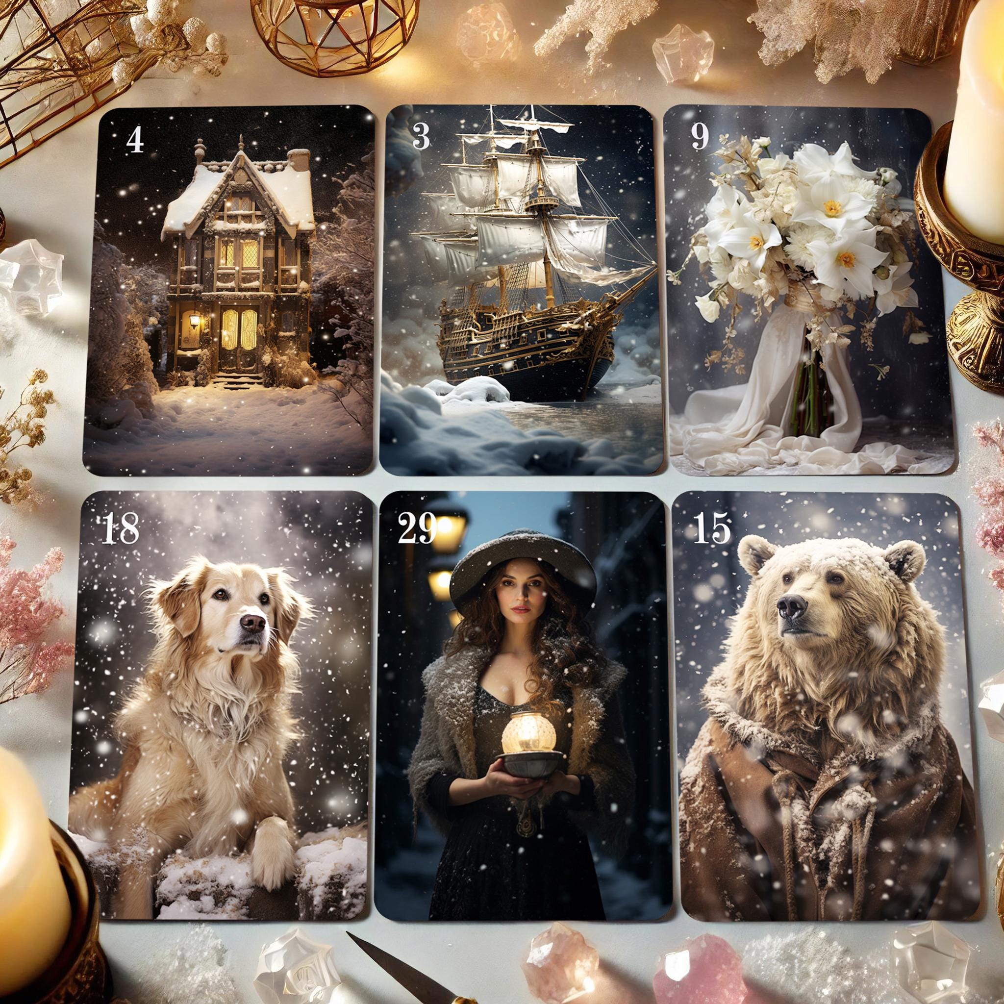 Winter Story Lenormand Card Deck, 36 Cards, Oracle Deck, Cartomancy Cards, Divination Tools Gift, Artificial Intelligence Unique Tarot