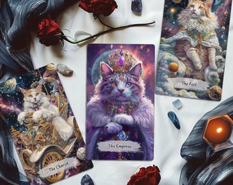 Baraja de tarot con guía, 22 cartas de tarot, baraja de oráculo única e independiente, baraja de tarot de gatos, adivinación independiente para principiantes