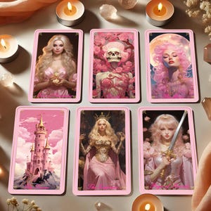 Roze sprookjestarotdeck met gids, tarotkaarten, complete tarot met 78 kaarten, uniek indie orakelspel, tarotspel voor beginners