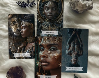 African American Tarot Deck, Tarot Card Deck With Keywords, 78 Tarot Cards, Black Art Images Oracle Deck Spiritual Cards for Reading