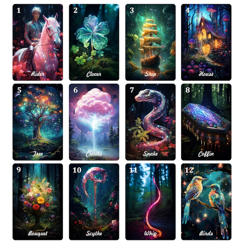 Petit Lenormand Card Deck Whimsical 36 Cards Oracle Deck for Tarot