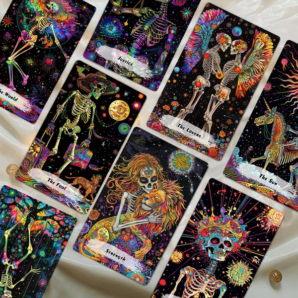 Tarotlek, tarotkortlek, tarotlek med guidebok, 78 tarotkort, unik indie-orakellek, skelett-tarotlek, tarotpresent