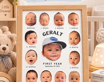 Personalized “Baby’s First Year” Photo Collage Frame | Custom 12-Month Milestone Display | Newborn to 1 Year Keepsake Gift