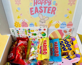 Easter Chocolate and Sweets Gift Hamper with Easter Stickers and Tattoos, Easter Goodies for Kids, Easter Gift