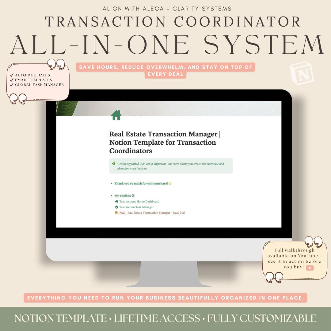 Real Estate Transaction Manager for Tc’s Notion Template for TC