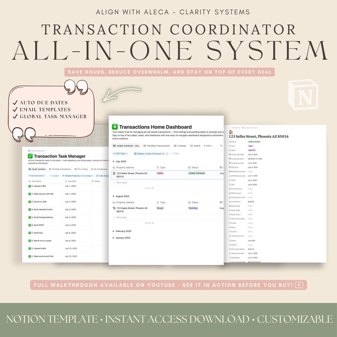 Real Estate Transaction Manager for Tc’s Notion Template for TC
