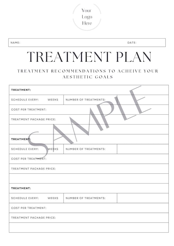 Medical Spa Client Treatment Plan, Customizable Consult Form (PDF)