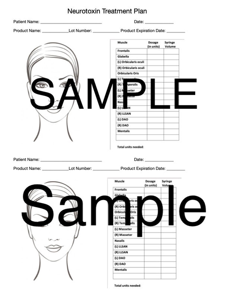 Tox Injector Form Neurotoxin Treatment Form Double Sided Medical Aesthetics Nurse ...
