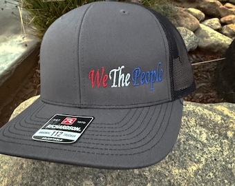 We the People, Embroidered Trucker Hat, in Red White and Blue Richardson 112