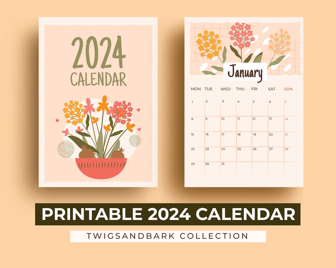 Cute Printable Calendar 2024 Monthly Planner 2024 Portrait Aesthetic