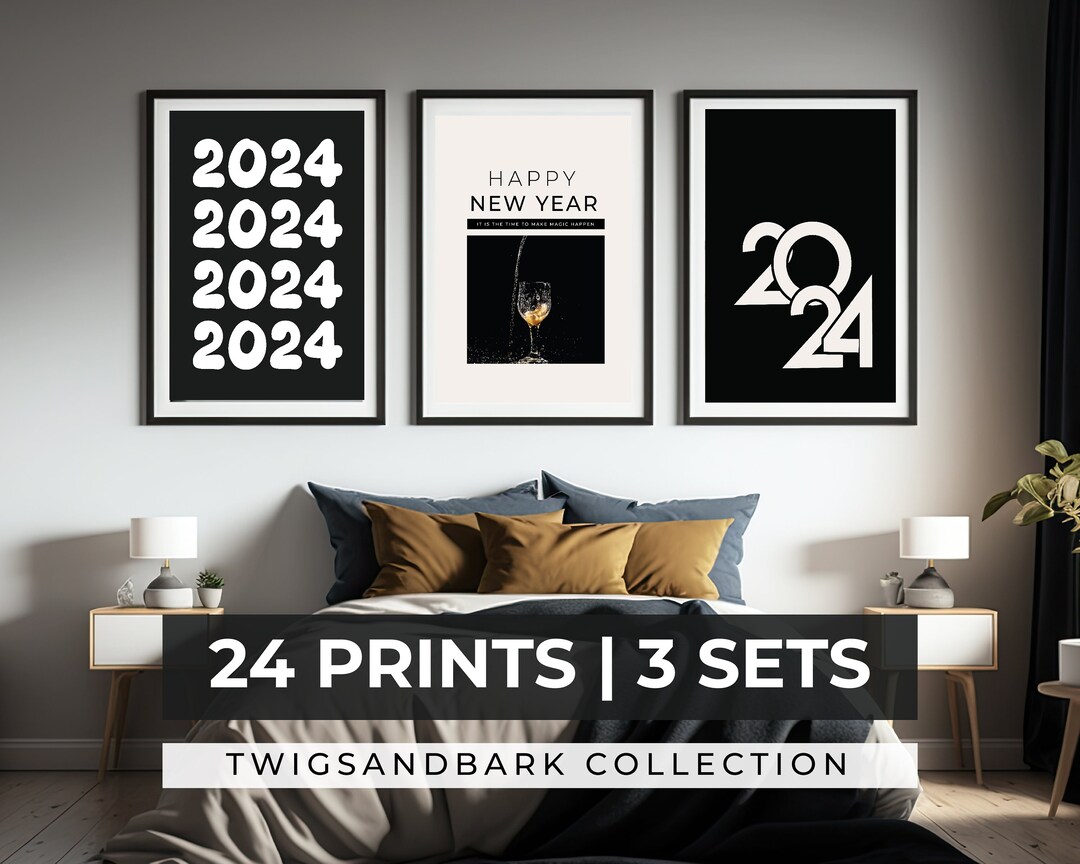 Happy New Year 2024 Printables 24 PRINTS New Years Decorations Nye ...