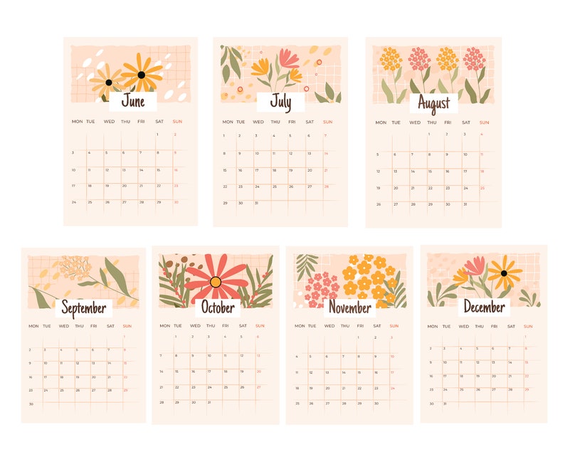Cute Printable Calendar 2024 Monthly Planner 2024 Portrait Aesthetic