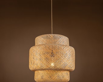 Handmade Rattan Pendant Light with Three Tiers Perfect for Boho and Natural Lighting Ambiance