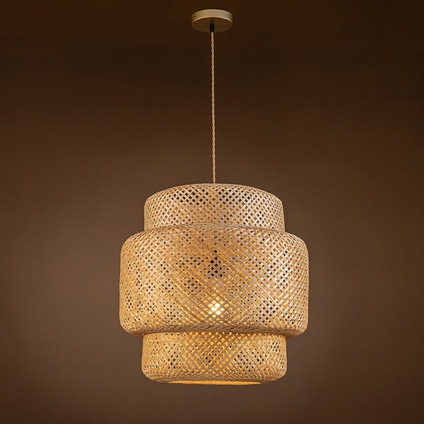 Handmade Rattan Pendant Light with Three Tiers Perfect for Boho and Natural Lighting Ambiance