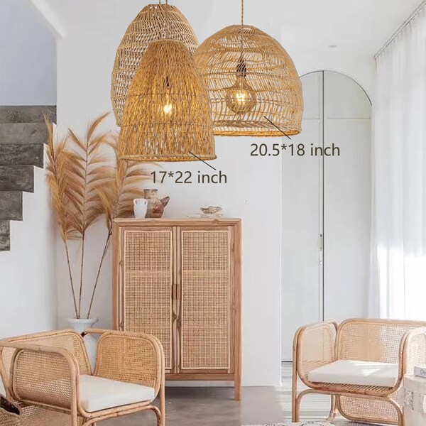 Coastal-inspired Handmade Rattan Pendant Light featuring Open Weave and Natural Finish