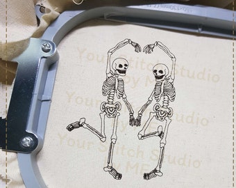 Diseño de bordado de esqueletos, archivo digital de Halloween para máquina de bordar, 5 tamaños (rango de altura 4.50 - 8.00 in)