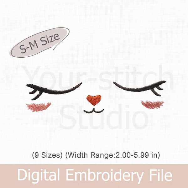 Cute Doll face - Rabbit Face Embroidery -digital file for Embroidery Machine, 9 Sizes (Width size 2.00 - 5.99 in) -Fit 4x4" hoop and more