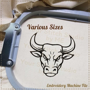 Bull Embroidery Design- Mascot School, Embroidery digital file for Embroidery Machine- 6 Sizes (Width range 3.00 to 8.00in)