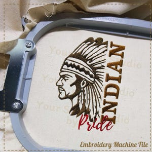 Indians Pride Embroidery Design- Mascot School, Embroidery digital file for Embroidery Machine- 5 Sizes (Height range 3.00 to 7.00in)