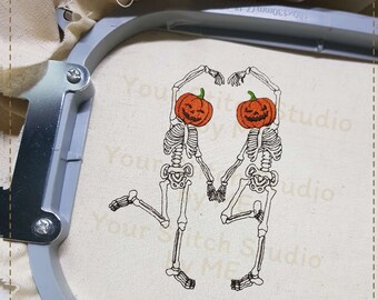 Diseño de bordado de calabaza de esqueletos, archivo digital de Halloween para máquina de bordar, 5 tamaños (rango de altura 4,50 - 8,00 in)