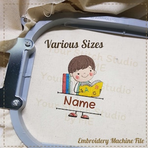 Back to School Split School Boy Embroidery Design Embroidery digital file No.02 for Embroidery Machine- 5 Sizes(Height range 3.00 to 7.00in)
