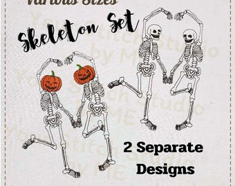 Esqueletos bordado diseño SET, archivo digital de Halloween para máquina de bordar, 5 tamaños (rango de altura 4.50 - 8.00 in)