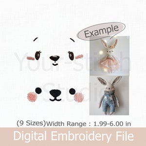 Cute Doll face - Rabbit Face Embroidery -Digital file Set No.02 for Embroidery Machine, 9 Sizes (Width size 1.99 - 6.00 in)