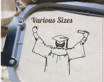 Diseño de bordado de graduación: "Felicidades, hombre". Archivo digital para máquina de bordar, 6 tamaños (rango de ancho: 5,1 a 18,8 cm).
